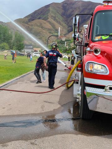 fire truck spraying water