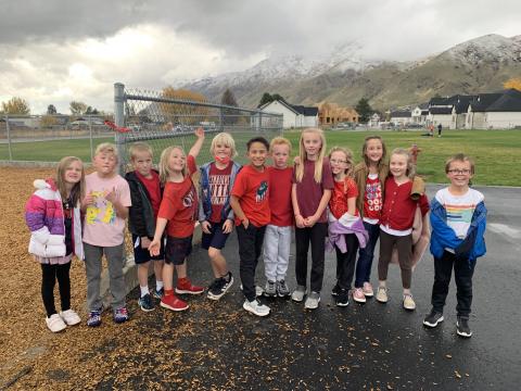 Students wearing red to show they are drug free.