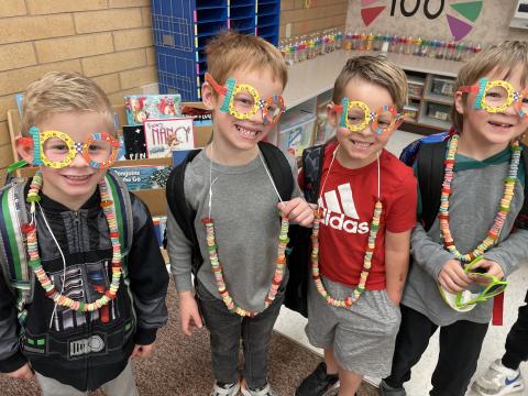 Kindergartners celebrating their 100th day of school. 