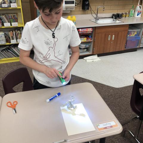 Miss Johnson's 4th Grade class making fun creatures to show their shadows for groundhog day.