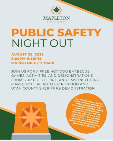 Mapleton Public Safety Night August 25th 6:00-8:00pm
